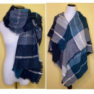 Navy Blue Teal Beautiful Fall Winter Blanket Scarf/Wrap